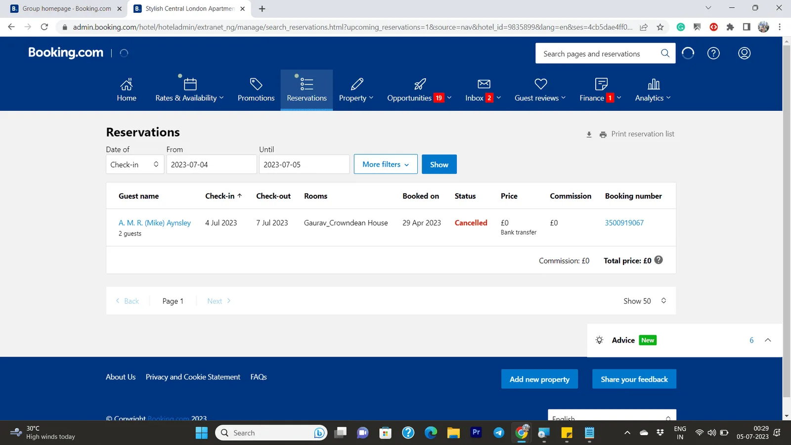 Het Extranet van Booking.com