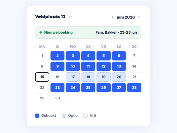 Kalender met kampeerplaatsen