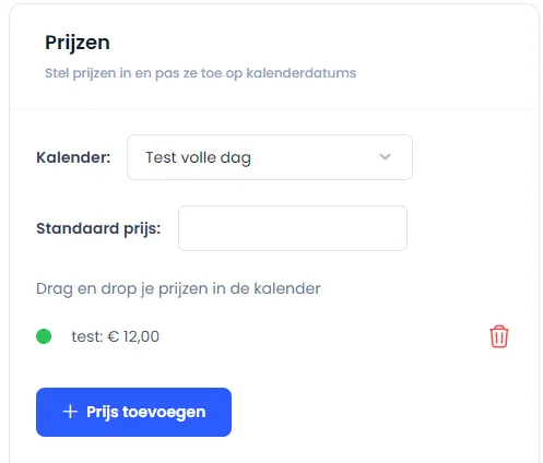 Je prijzen onder “Drag en drop je prijzen in de kalender”