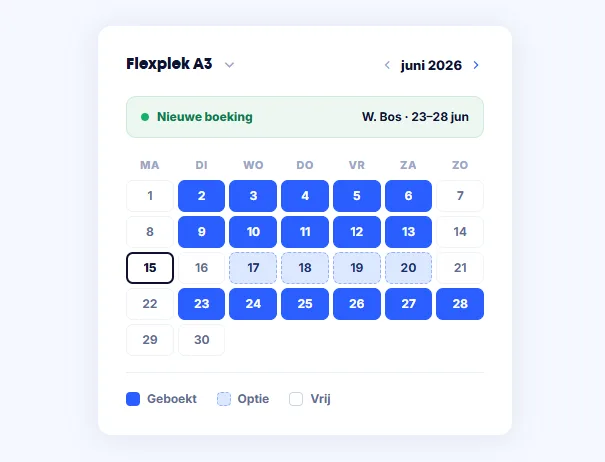 Kalender met werkplekken