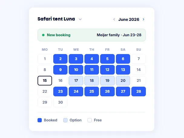 Calendar with glamping stays