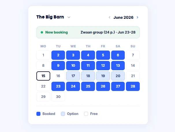 Calendar with group bookings