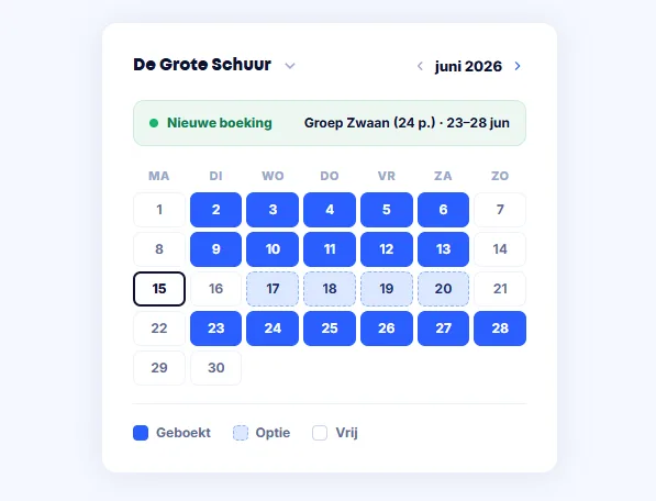 Kalender met groepsboekingen