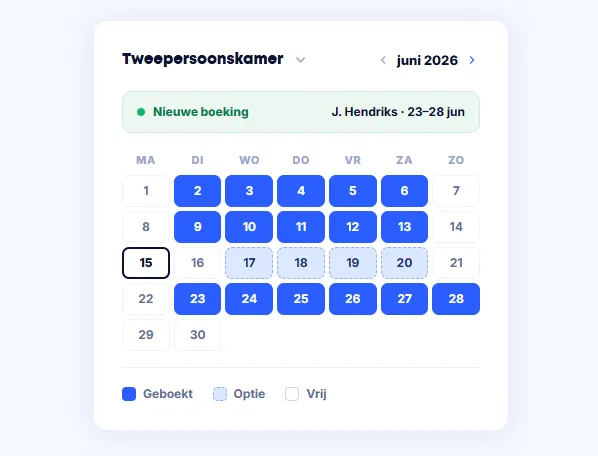 Kalender met kamertypen