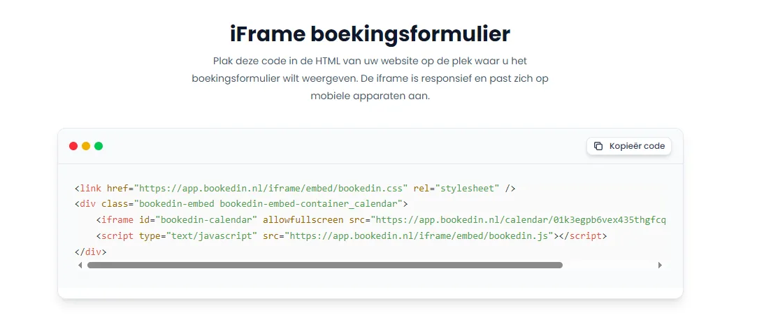 De iFrame-code van je kalender in Bookedin