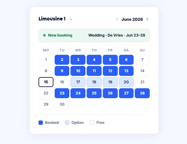 Calendar with rides