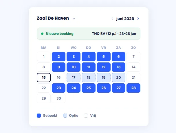 Kalender met vergaderruimtes