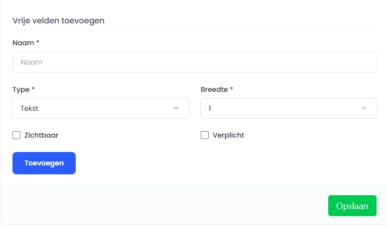 Het formulier Vrije velden toevoegen